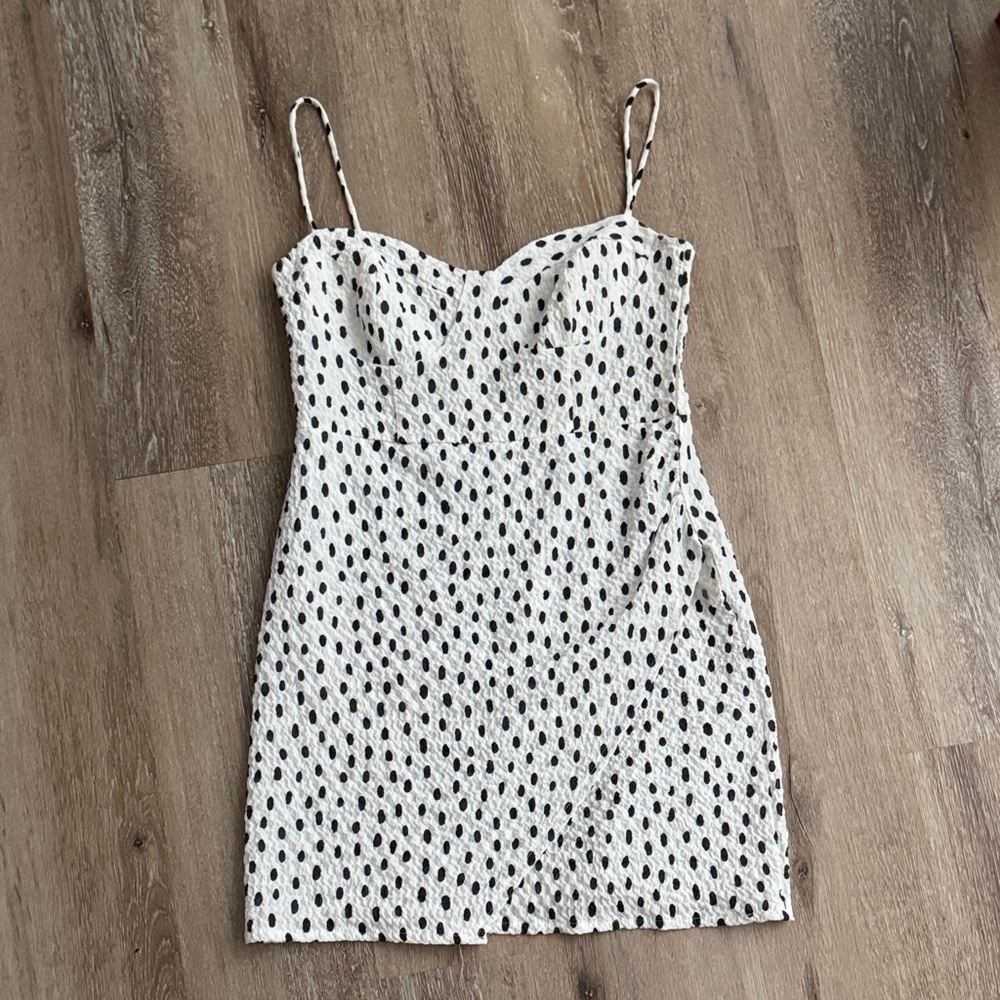Zara White and Black Polka Dot Dress